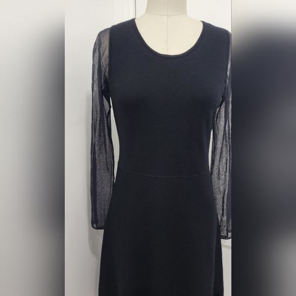 ELIE TAHARI Zita Black Merino Wool Long sleeve Knit Midi Dress Size M